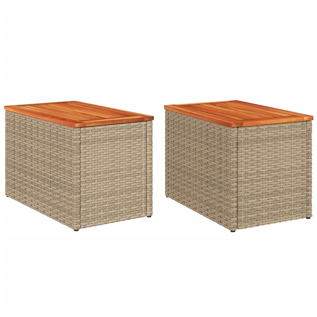 vidaXL Garden Side Tables 2pcs Beige 55x34x37cm Poly Rattan Solid Wood 2