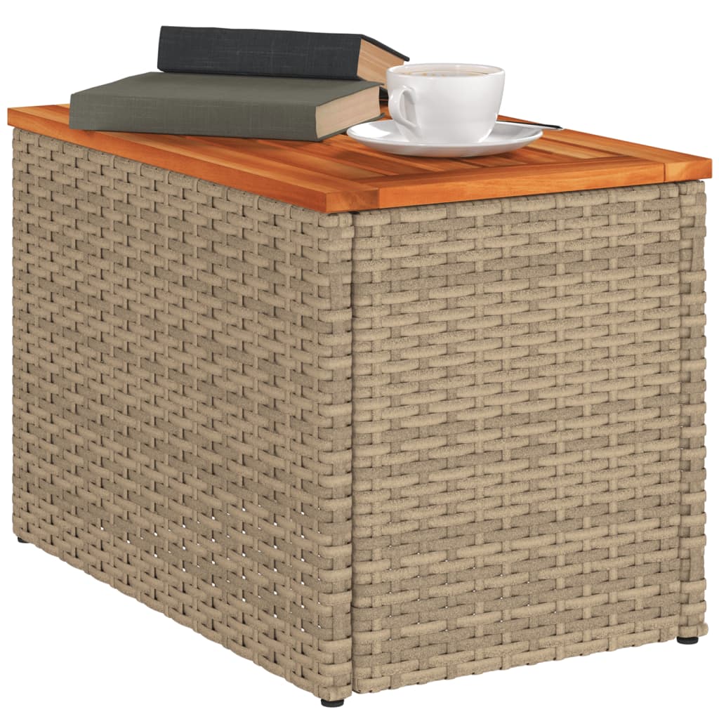 vidaXL Garden Side Tables 2pcs Beige 55x34x37cm Poly Rattan Solid Wood 4