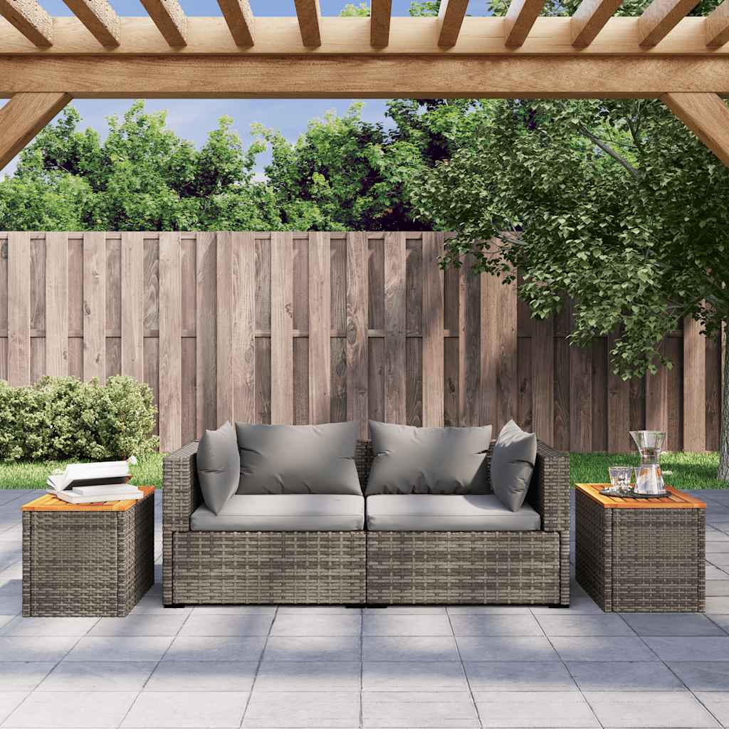 vidaXL Garden Side Tables 2pcs Grey 55x34x37cm Poly Rattan Solid Wood 3