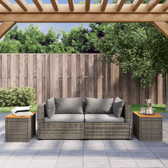 vidaXL Garden Side Tables 2pcs Grey 55x34x37cm Poly Rattan Solid Wood 3