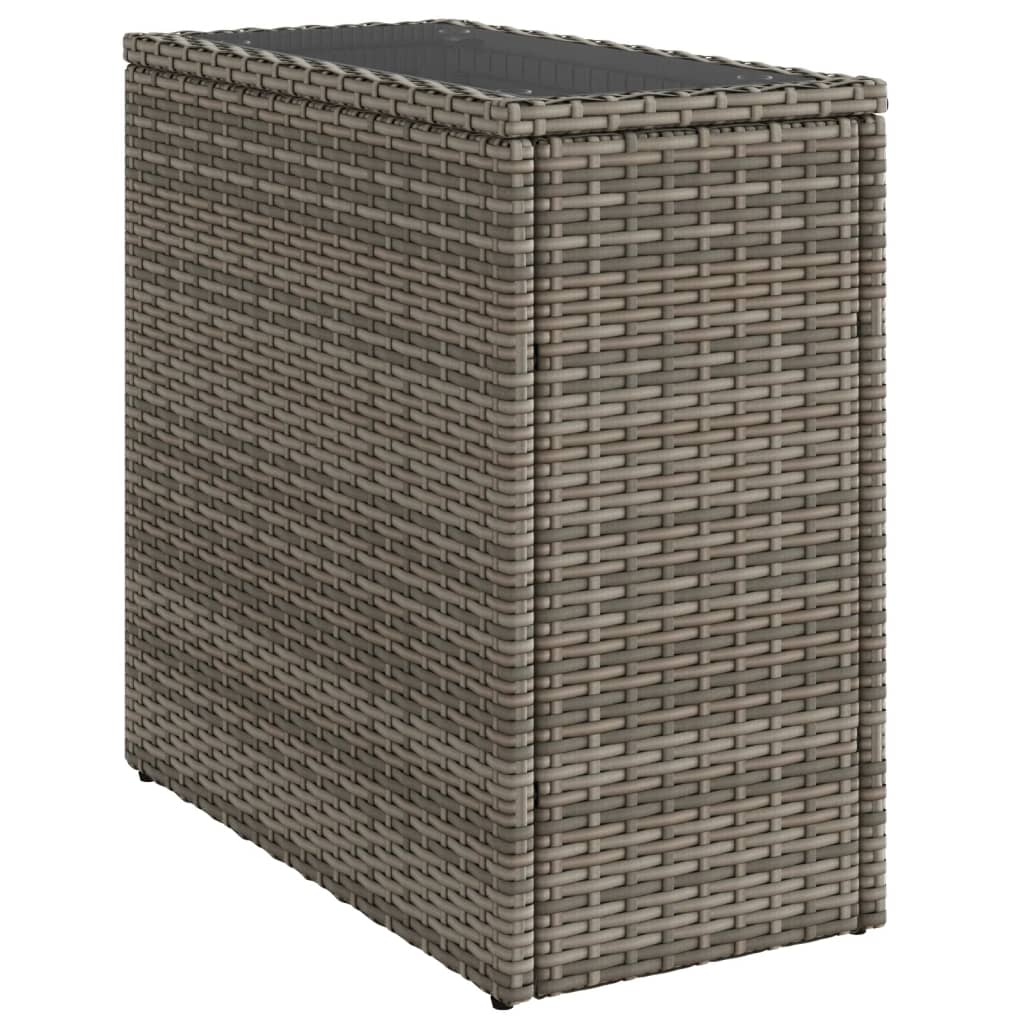 vidaXL Garden Side Table with Glass Top Grey 58x27.5x55 cm Poly Rattan 2