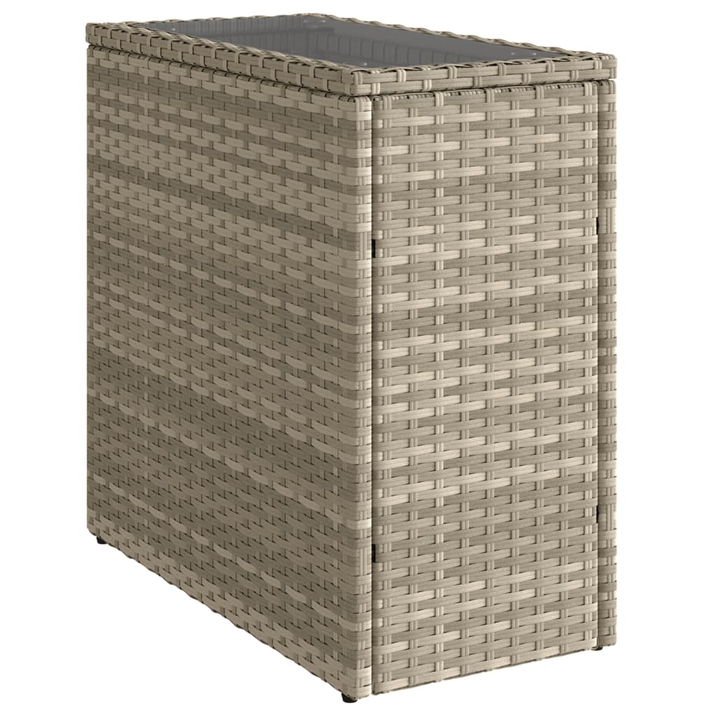 vidaXL Garden Side Table with Glass Top Light Grey 58x27.5x55 cm Poly Rattan 2