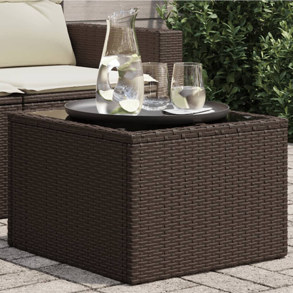 vidaXL Garden Table with Glass Top Brown 55x55x37 cm Poly Rattan 1