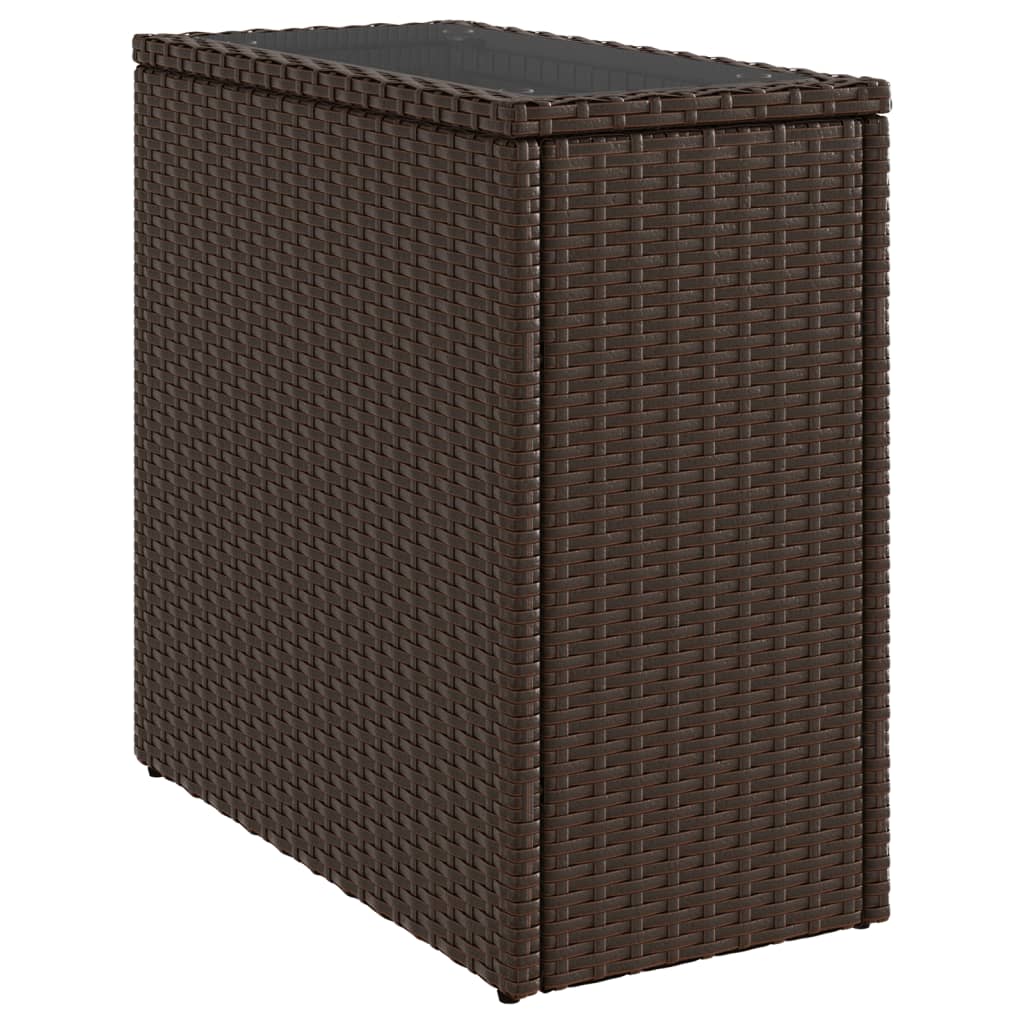 vidaXL Garden Side Table with Glass Top Brown 58x27.5x55 cm Poly Rattan 2