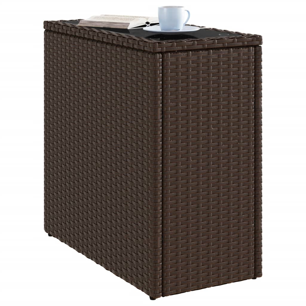 vidaXL Garden Side Table with Glass Top Brown 58x27.5x55 cm Poly Rattan 4