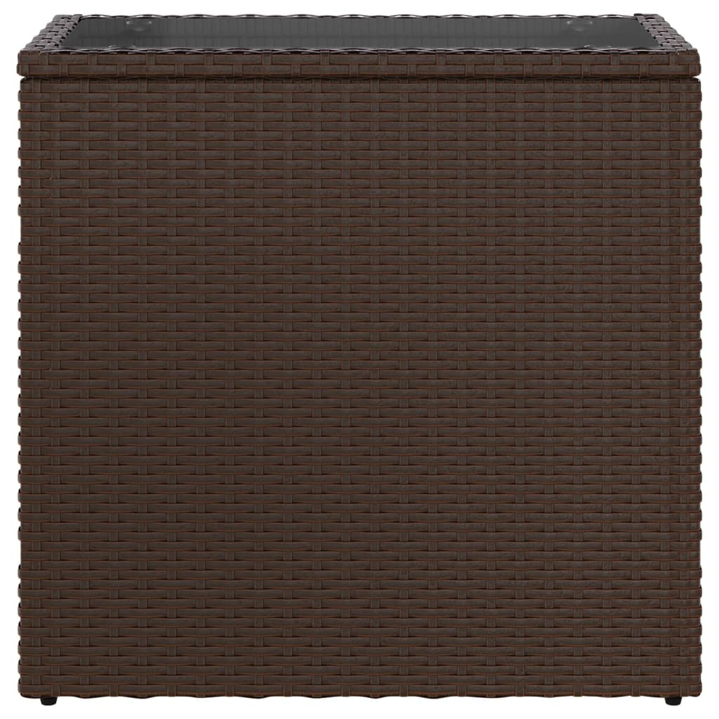 vidaXL Garden Side Table with Glass Top Brown 58x27.5x55 cm Poly Rattan 5