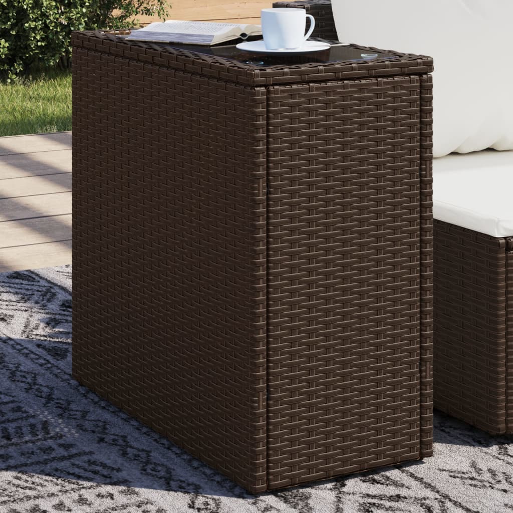 vidaXL Garden Side Table with Glass Top Brown 58x27.5x55 cm Poly Rattan 1