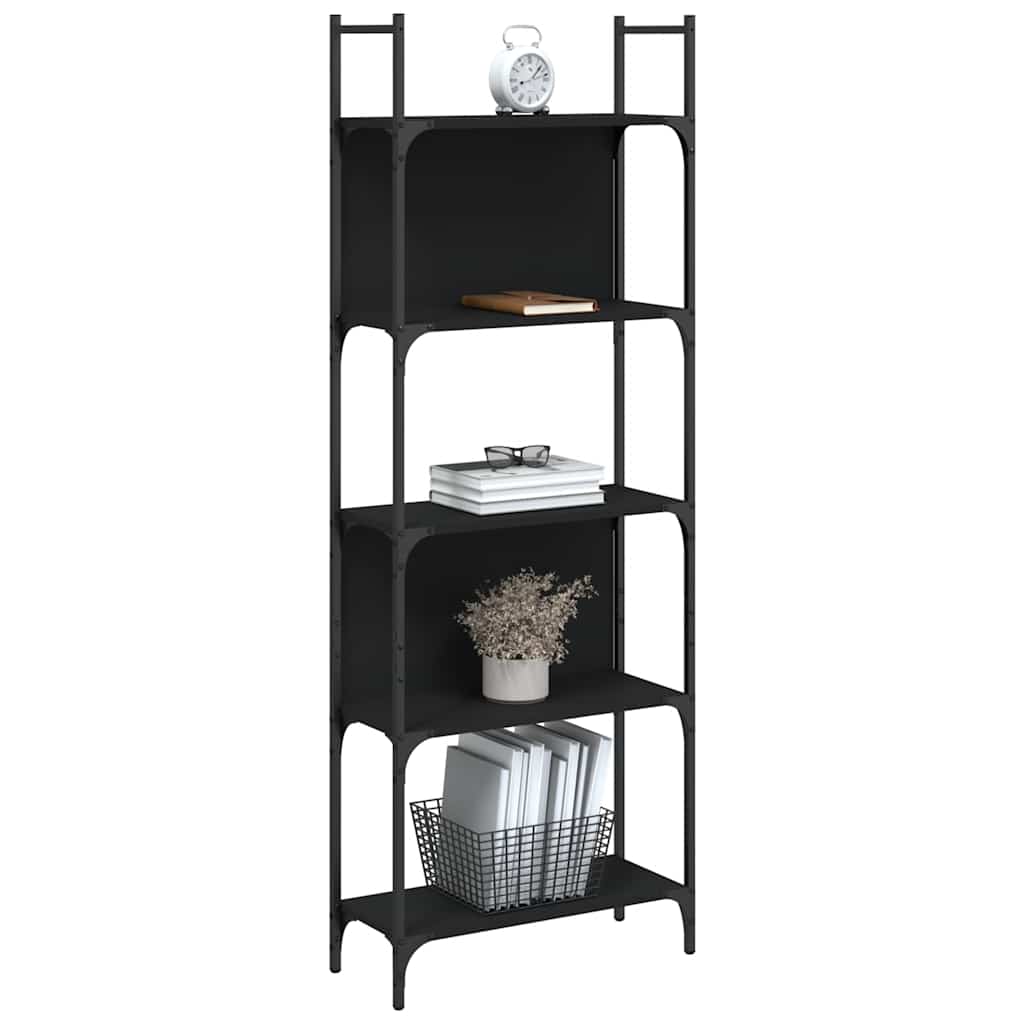 vidaXL Bookshelf 5-Tier Black 60.5x24x166.5 cm Engineered Wood 4