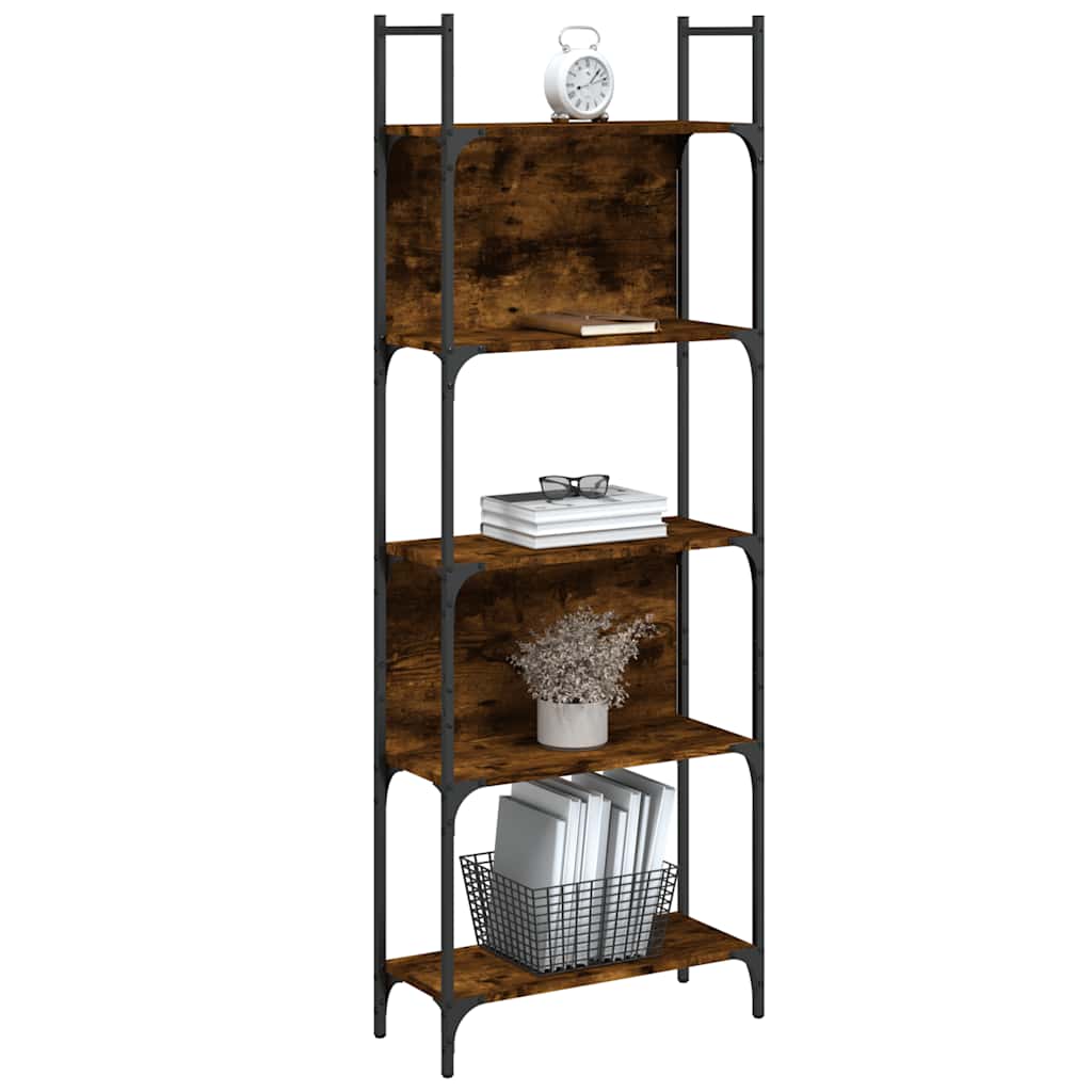 vidaXL Bookshelf 5-Tier Smoked Oak 60.5x24x166.5 cm Engineered Wood 4