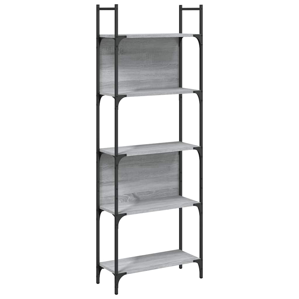 vidaXL Bookshelf 5-Tier Grey Sonoma 60.5x24x166.5 cm Engineered Wood 2