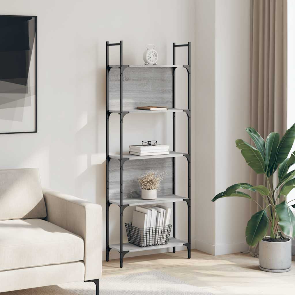 vidaXL Bookshelf 5-Tier Grey Sonoma 60.5x24x166.5 cm Engineered Wood 3