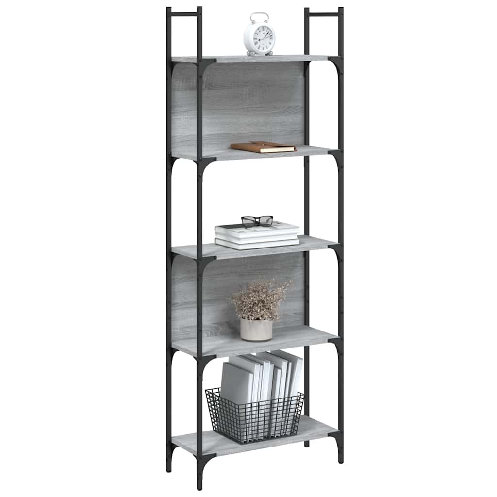 vidaXL Bookshelf 5-Tier Grey Sonoma 60.5x24x166.5 cm Engineered Wood 4
