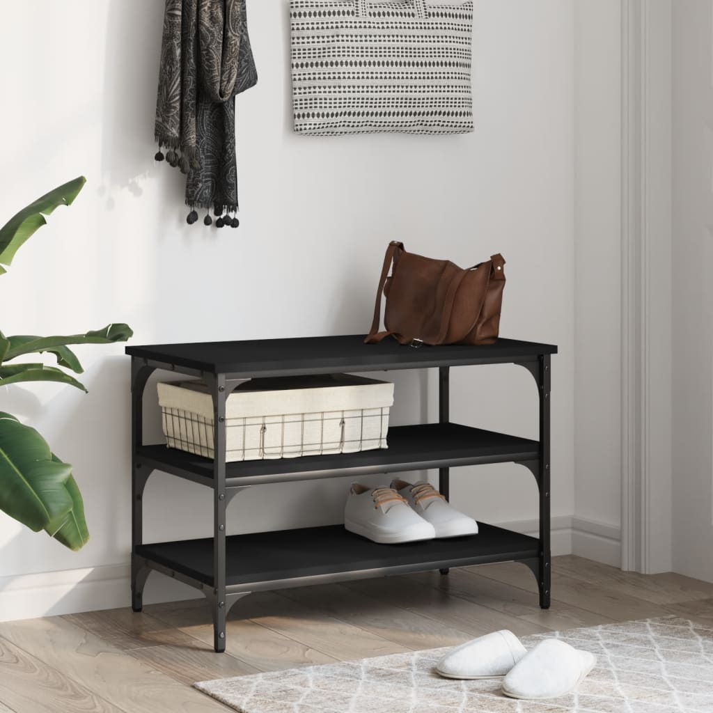 vidaXL Shoe Bench Black 70x38.5x49 cm Engineered Wood 3