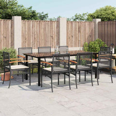 5 Piece Garden Dining Set with Cushions Poly Rattan Black 200 cm table length 8