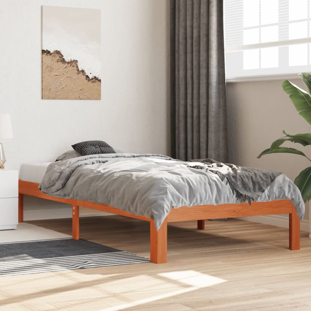 Bed Frame without Mattress Solid Wood Pine Wax Brown 100 x 200 cm