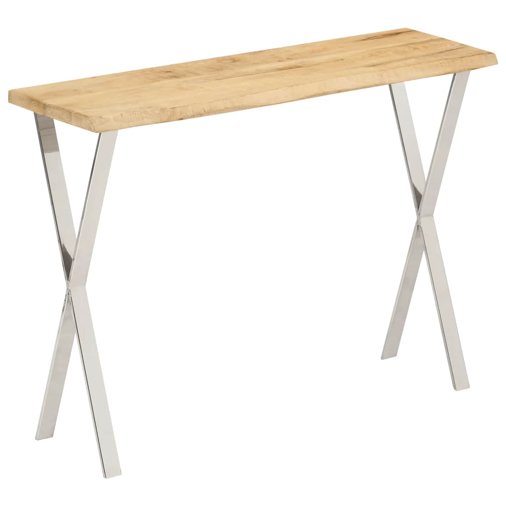 Console Table with Live Edge 105x33x76 cm Solid Wood Mango Silver X shape