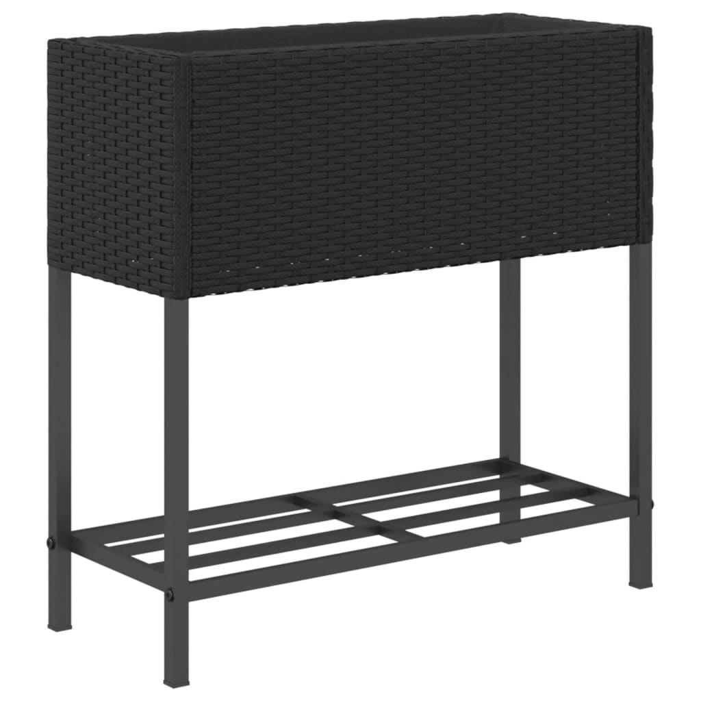 Garden Planters with Shelf 70x28x70 cm Poly Rattan 2 pcs Black