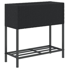 Garden Planters with Shelf 70x28x70 cm Poly Rattan 2 pcs Black