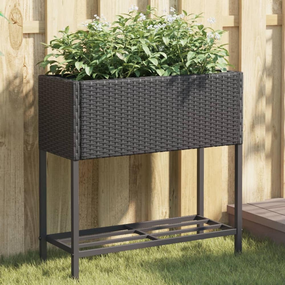 Garden Planters with Shelf 70x28x70 cm Poly Rattan 2 pcs Black