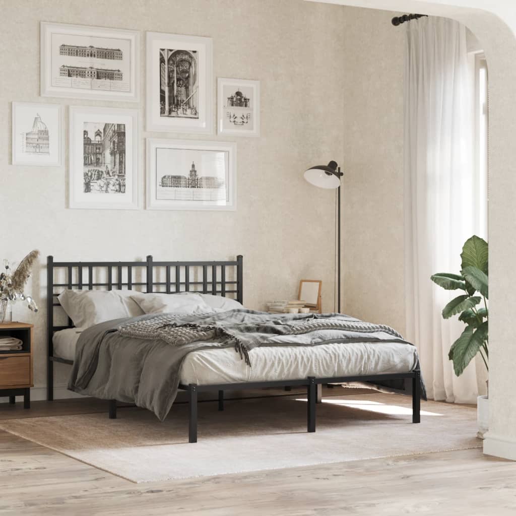 Metal Bed Frame without Mattress with Headboard Black 120 cm 190 cm