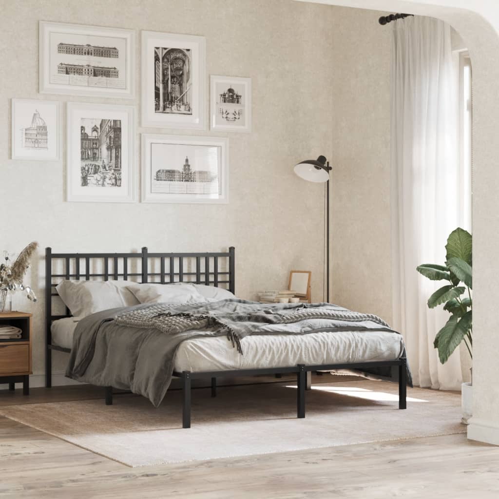 Metal Bed Frame without Mattress with Headboard Black 140 cm 190 cm