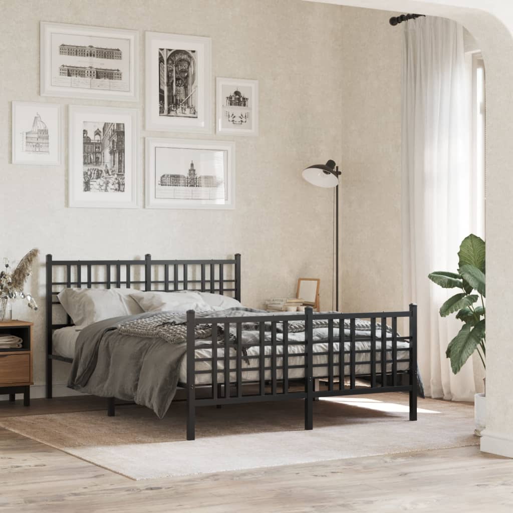 Metal Bed Frame without Mattress Footboard Headboard Black
