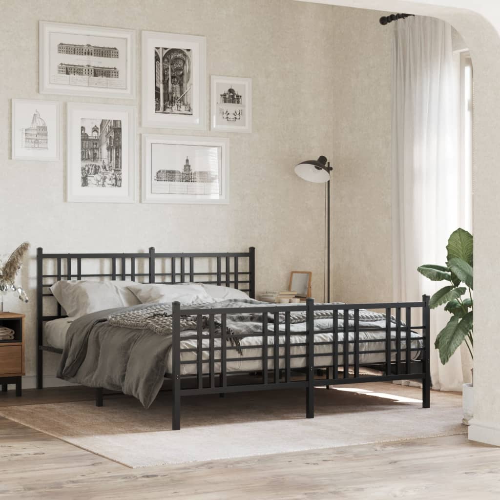 Metal Bed Frame without Mattress with Footboard with Headboard & Footboard Black 150 cm 200 cm