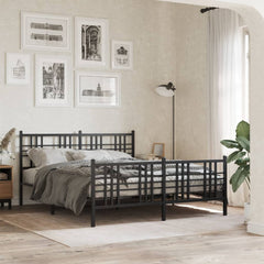 Metal Bed Frame without Mattress with Footboard with Headboard & Footboard Black 150 cm 200 cm