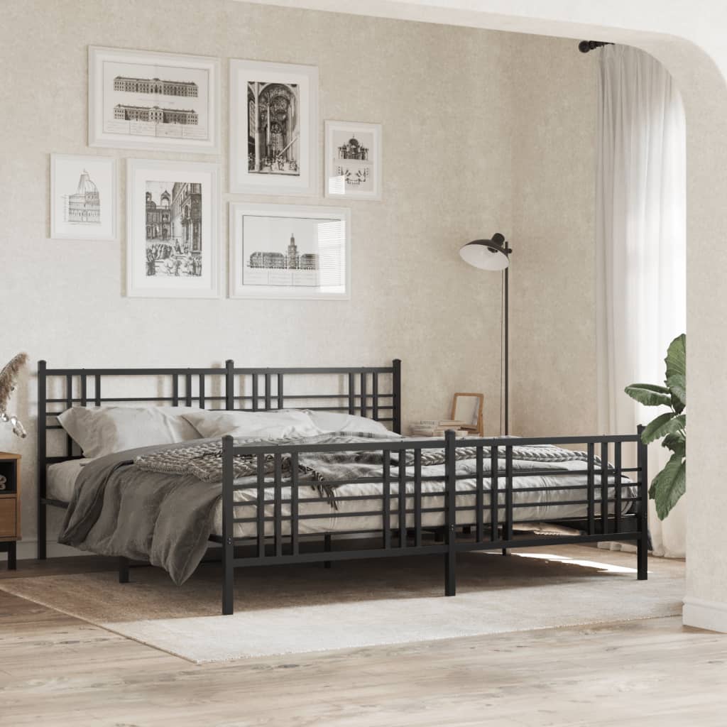 Metal Bed Frame without Mattress with Footboard with Headboard & Footboard Black 193 cm 203 cm