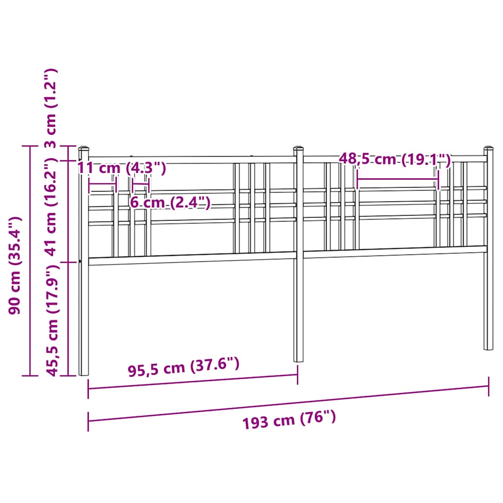 vidaXL Metal Replace Headboard Black 193cm 6