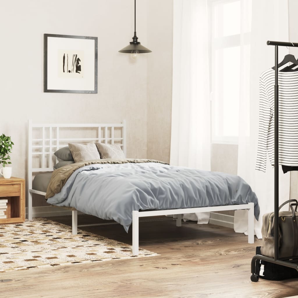Metal Bed Frame without Mattress with Headboard White 100 cm 190 cm