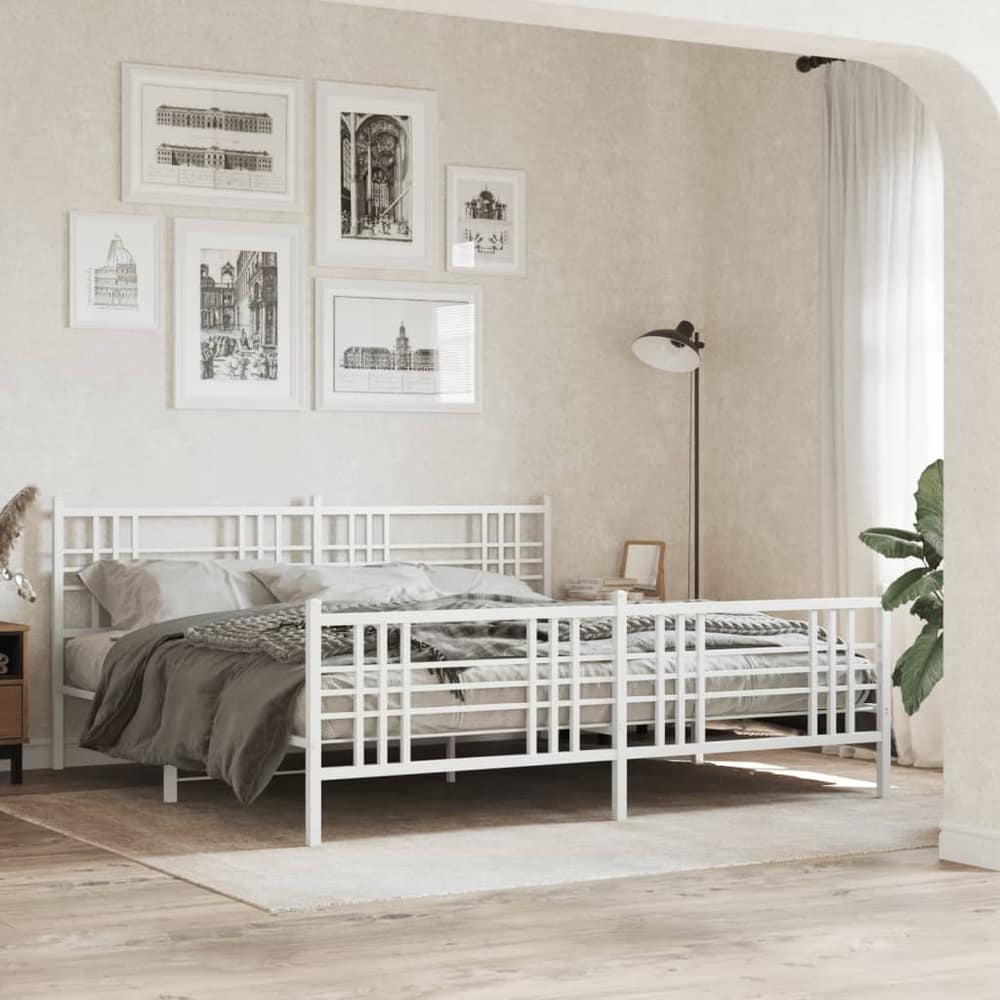 Metal Bed Frame without Mattress with Footboard with Headboard & Footboard White 183 cm 213 cm