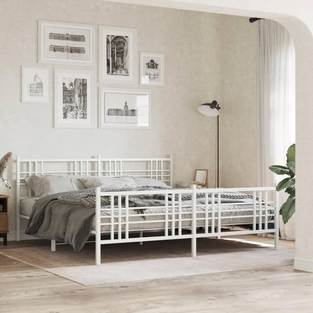 Metal Bed Frame without Mattress with Footboard with Headboard & Footboard White 193 cm 203 cm