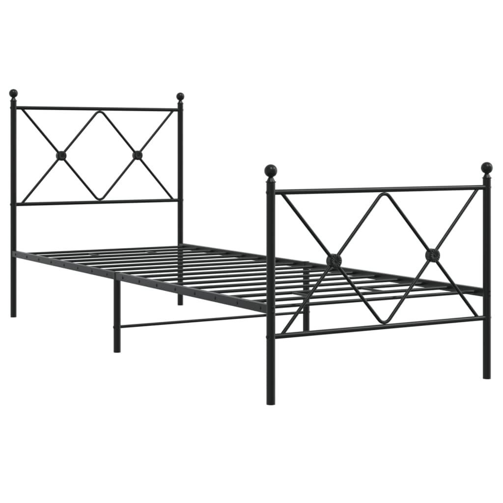 vidaXL Metal Bed Frame without Mattress with Footboard Black 80x200cm 3
