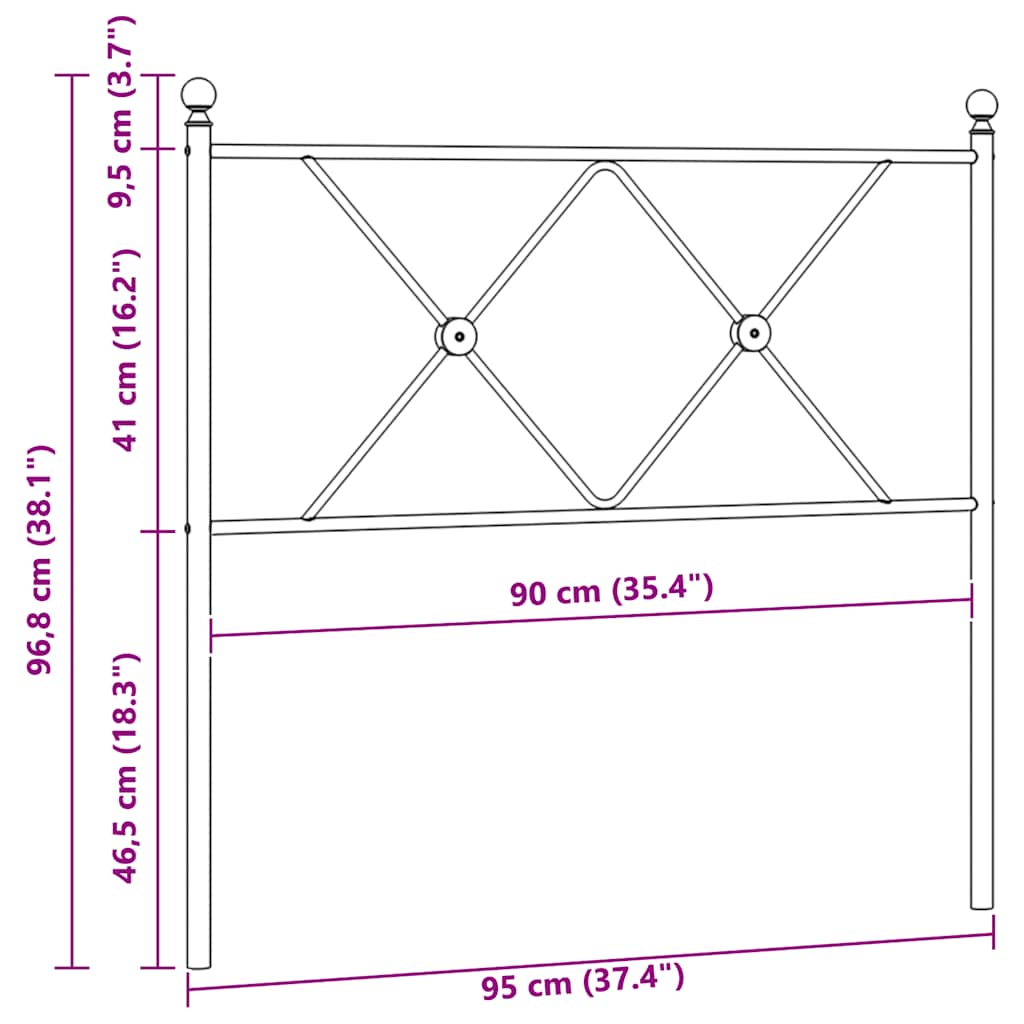 vidaXL Metal Replace Headboard Black 90cm 6
