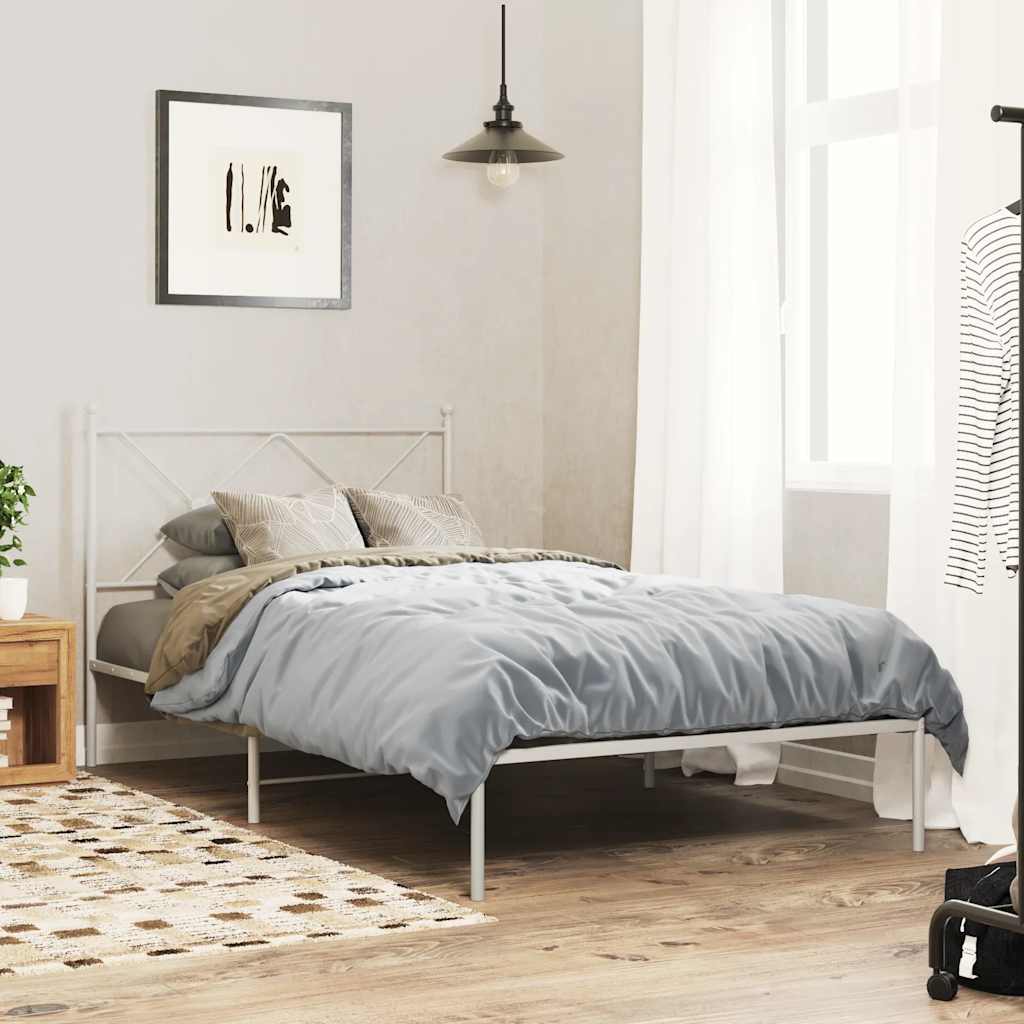 vidaXL Metal Bed Frame without Mattress with Headboard White 107x203cm 1