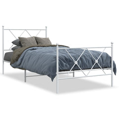 vidaXL Metal Bed Frame without Mattress with Footboard White 90x190cm 2