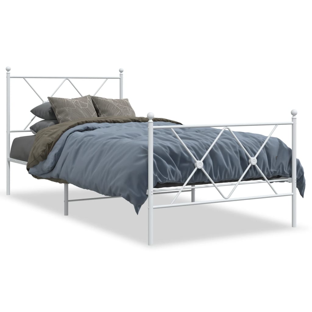 Metal Bed Frame without Mattress with Footboard with headboard & footboard White 90 cm 190 cm