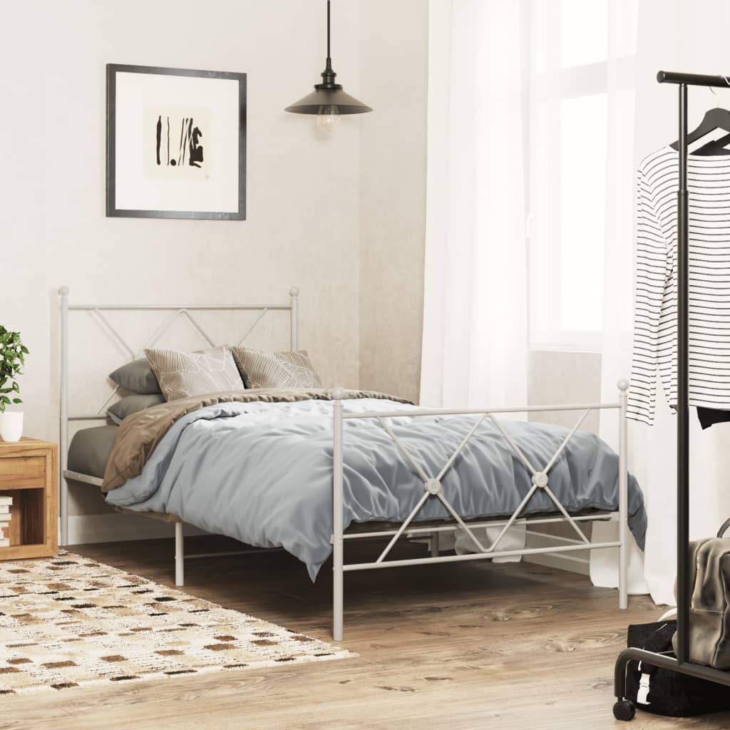 vidaXL Metal Bed Frame without Mattress with Footboard White 90x190cm 1