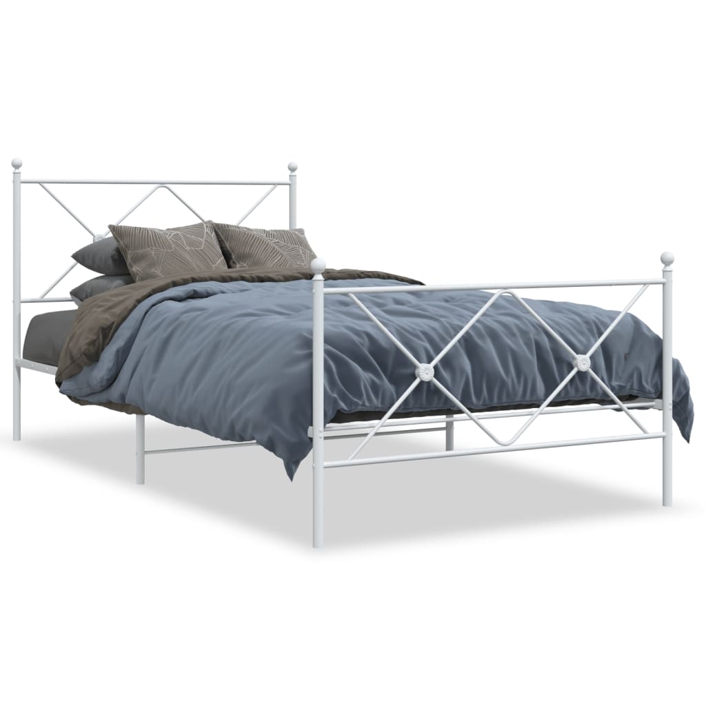 Metal Bed Frame without Mattress with Footboard with headboard & footboard White 100 cm 190 cm