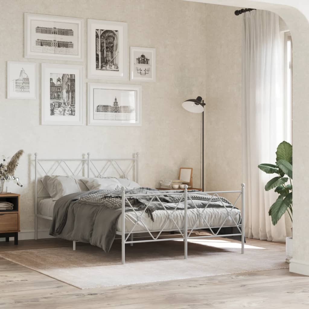 vidaXL Metal Bed Frame without Mattress with Footboard with headboard & footboard White