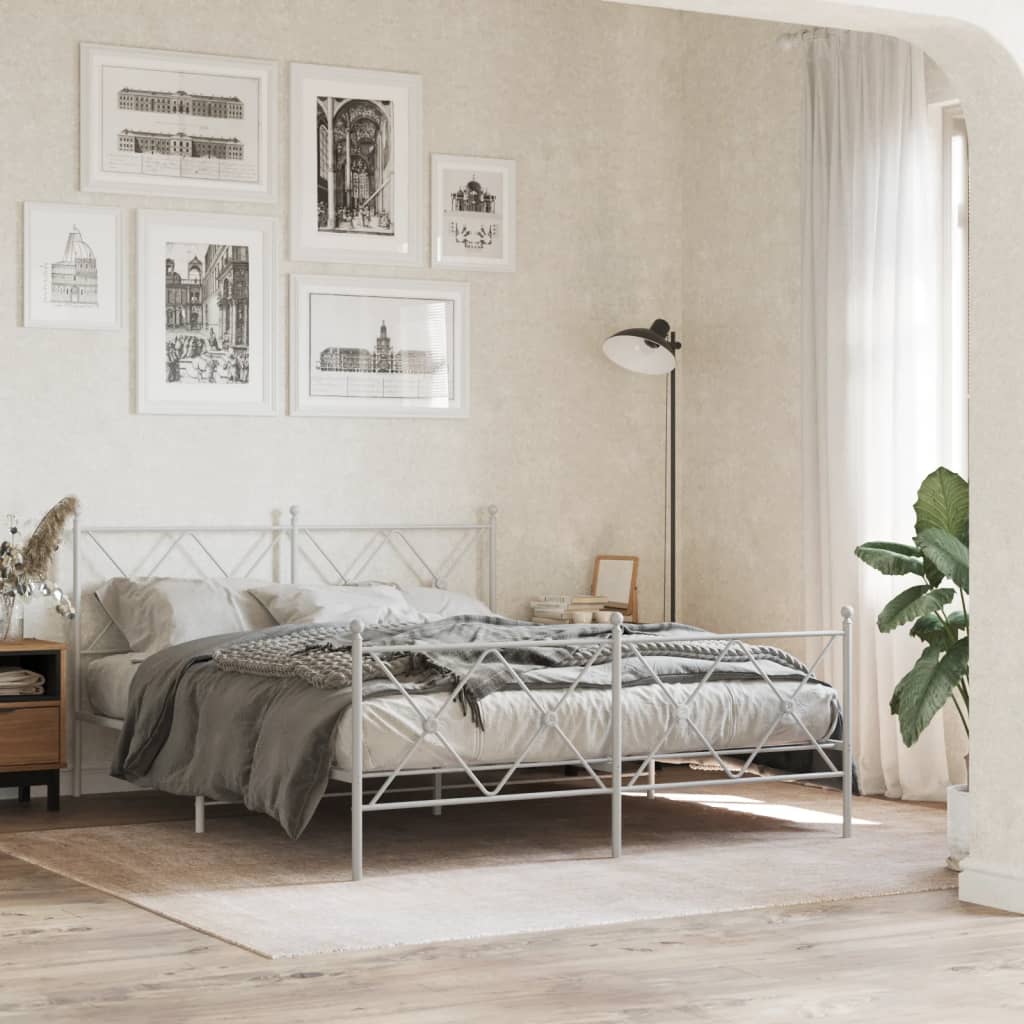 vidaXL Metal Bed Frame without Mattress with Footboard with headboard & footboard White