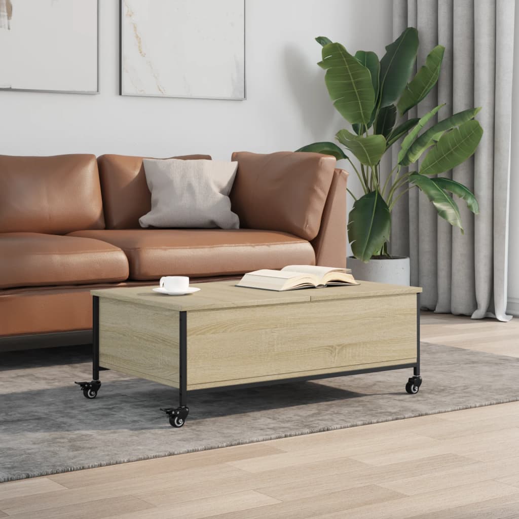 vidaXL Coffee Table with Wheels Sonoma Oak 91x55x34 cm Engineered Wood 3