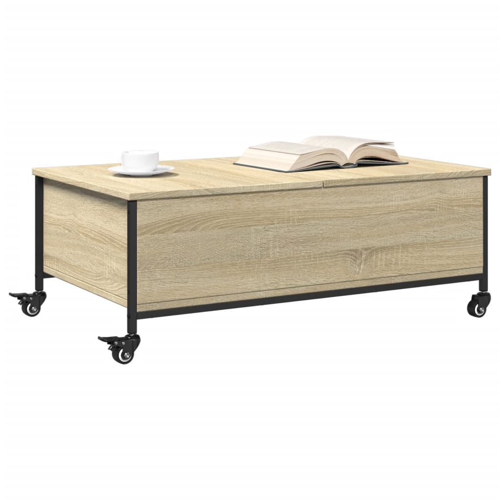 vidaXL Coffee Table with Wheels Sonoma Oak 91x55x34 cm Engineered Wood 4