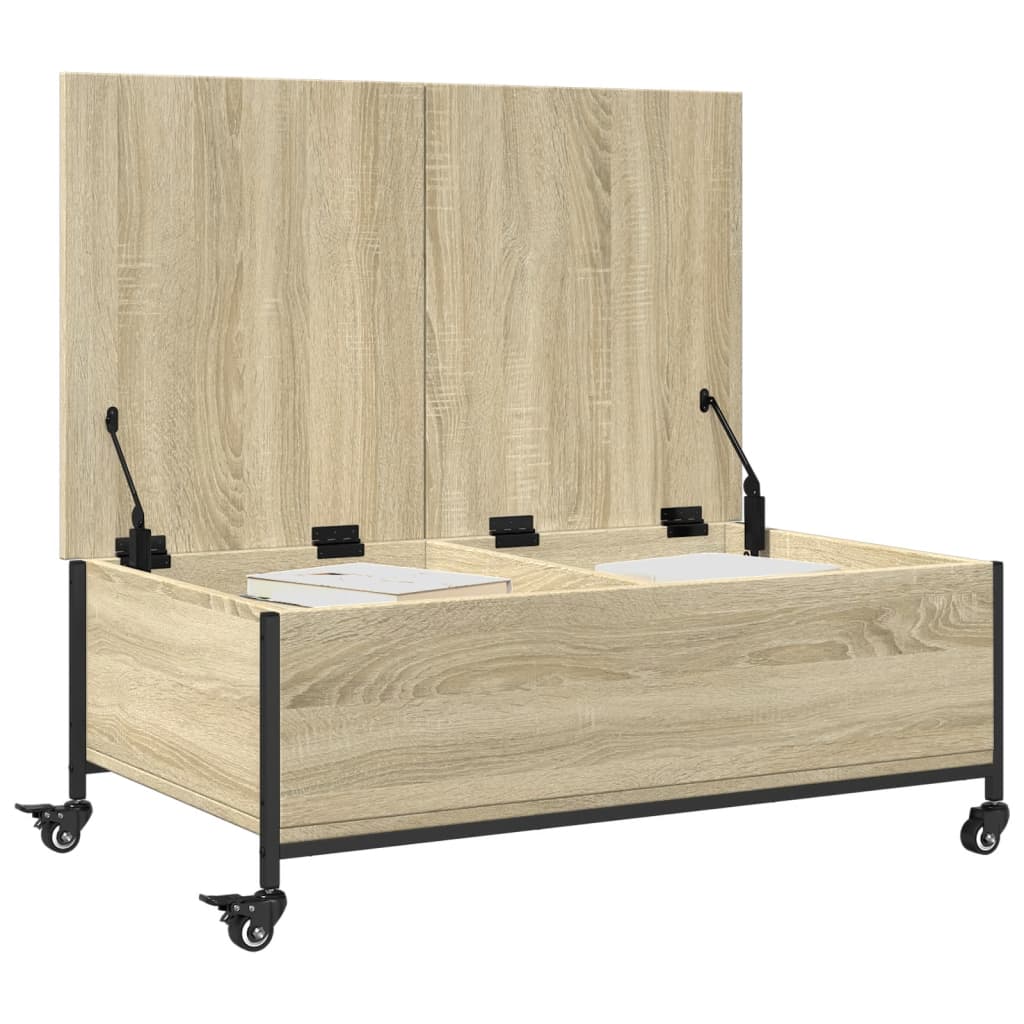 vidaXL Coffee Table with Wheels Sonoma Oak 91x55x34 cm Engineered Wood 5