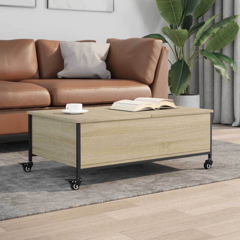 vidaXL Coffee Table with Wheels Sonoma Oak 91x55x34 cm Engineered Wood 1