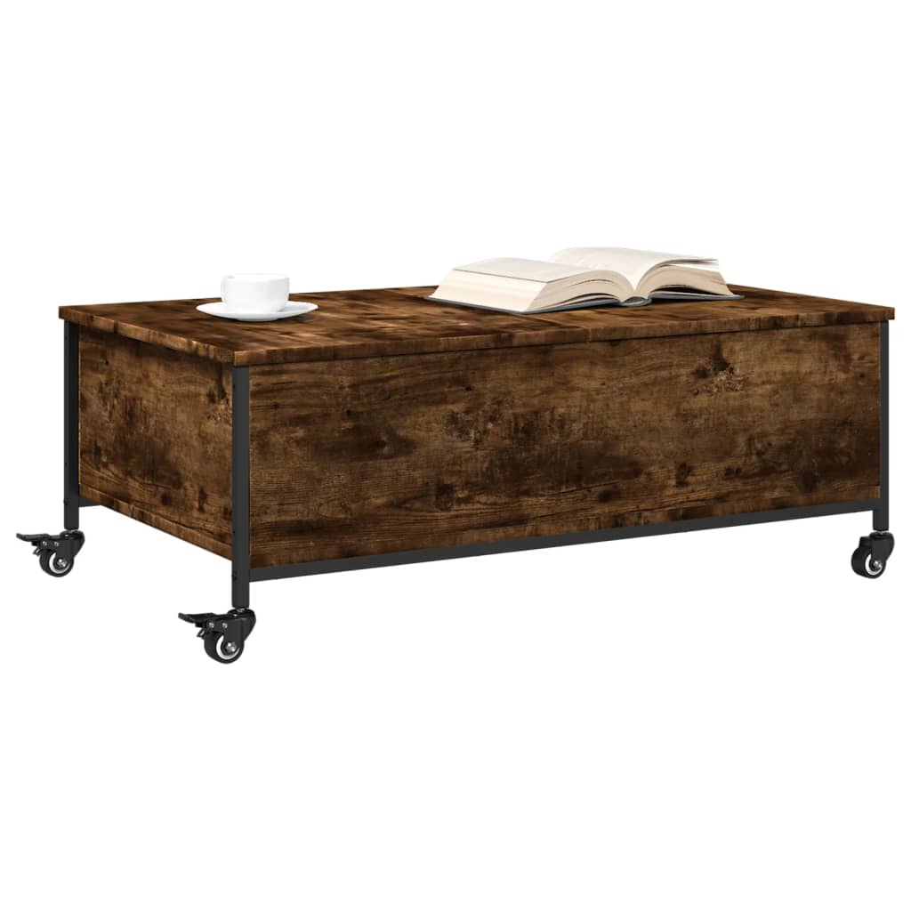 vidaXL Coffee Table with Wheels Smoked Oak 91x55x34 cm Engineered Wood 4