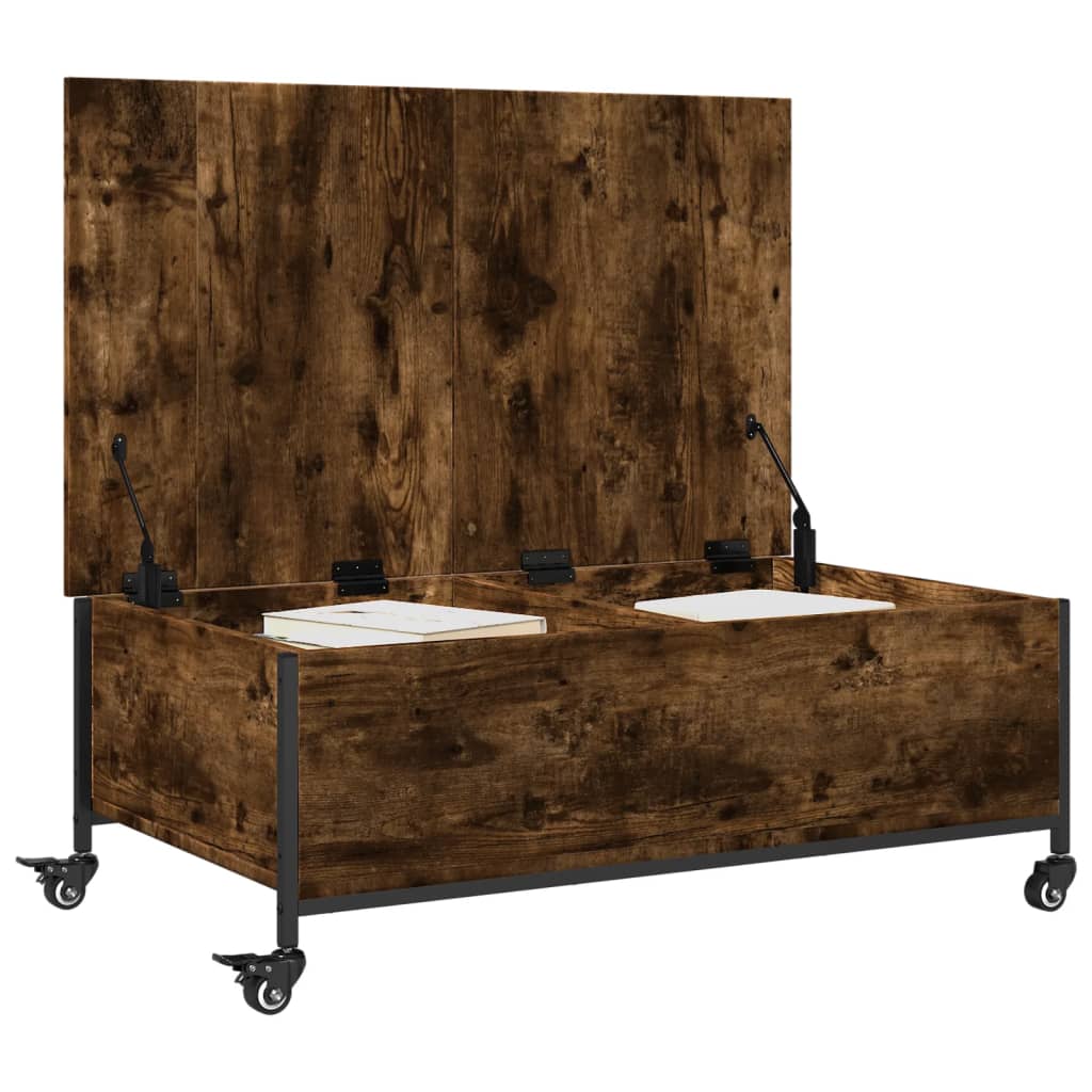 vidaXL Coffee Table with Wheels Smoked Oak 91x55x34 cm Engineered Wood 5