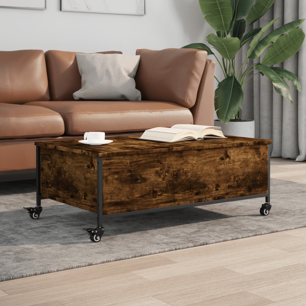 vidaXL Coffee Table with Wheels Smoked Oak 91x55x34 cm Engineered Wood 1