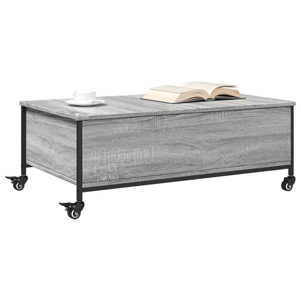 vidaXL Coffee Table with Wheels Grey Sonoma 91x55x34 cm Engineered Wood 4